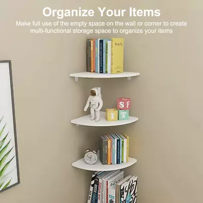 £10.59 • Buy Pack Of 3 Floating Corner Shelf Shelves Wooden Wall Storage Unit Bedroom White