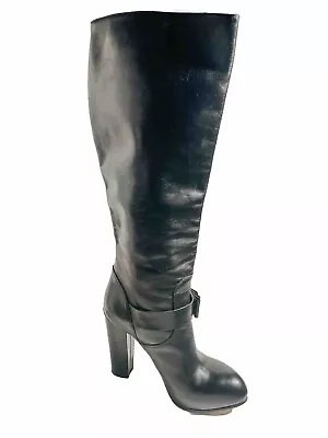 Vero Cuoio Womens Black Leather Side-Zip Mid-Calf Genuine Leather Boots Size 35 • $50