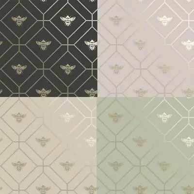 Holden Decor Honeycomb Bee Geo Metallic Wallpaper 4 Colours • £13.99