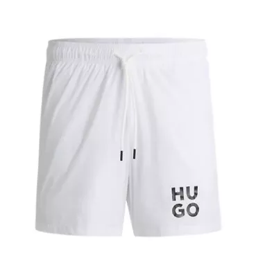 Hugo Men's Quick-drying Swim Shorts In Recycled Fabric With Logo In White • £44.99