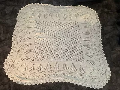 Hand Knitted Baby Shawl Cream 130cm Square Blanket • £24.99