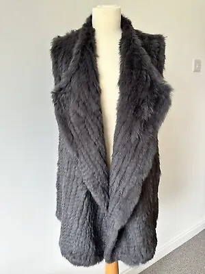 New Ladies Real Rabbit Fur & Leather Knitted Waistcoat Vest Grey Size M • £75