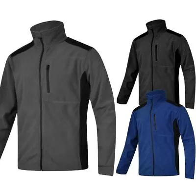 Mens Fleece Jacket Full Zip Polar Anti Pill Contrast Outdoor Warm Work Cardigan • £12.99