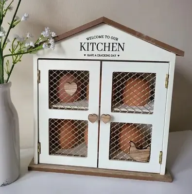 Wooden Egg House Holder Home Decor Kitchen Storage Rack Display 2 Tiers Holds 6 • £11.99