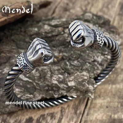 MENDEL 8 Inch Mens Stainless Steel Viking Hand Fist Cuff Bangle Bracelet For Men • $24.99