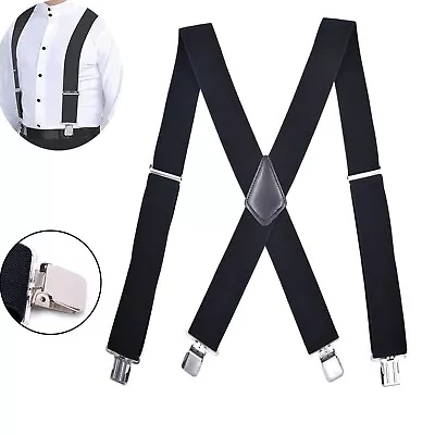 41.3'' X 2'' Mens Braces Suspenders Black 50mm X-shaped High Elastic Material • $5.29