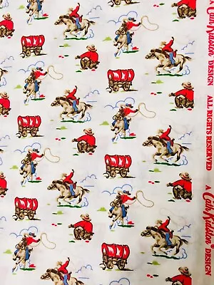 FQ 50cm X 50cm Square Cath Kidston Mini Cowboy On Cream Haberdashery Cotton New • £7.59