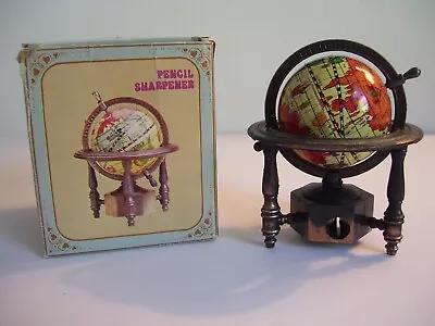 Vintage Miniature Die-Cast Metal Spinning World Globe Pencil Sharpener W/Box • $11.99