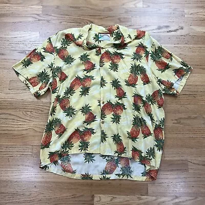 Vtg Paradise Found Hawaiian Shirt Pineapple Mens Wood Buttons Hawaii Surf Skate • $20