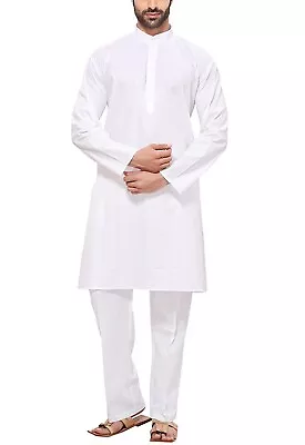 Men's Cotton Regular Use Plain Kurta With Chudidar Pajami Best Lucknowi Suit 01 • £24.65