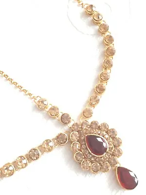 £7.50 • Buy New Indian Bollywood Head Piece Matha Patti Hijab Wear Gold Bronze Maroon Stone 