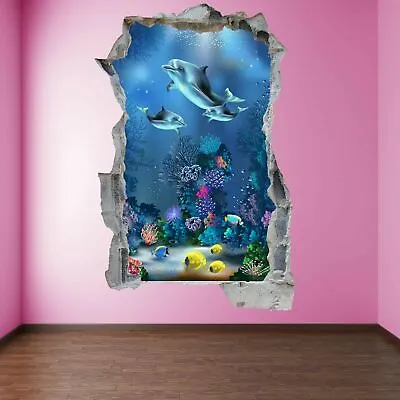 Dolphin Plants Fish Underwater Wall Art Stickers Mural Decal Kids Nursery EB30 • £19.99