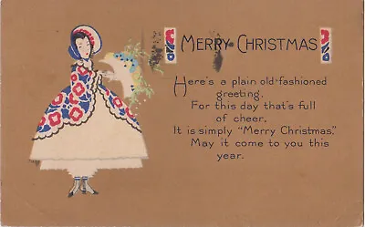 P. F. Volland~1917~art Deco~merry Christmas Postcard #714~pretty Woman~posted • $4.99