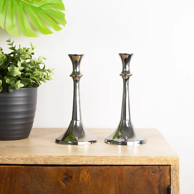 £16.95 • Buy Tapered Candle Holders Silver Set Of 2 Wedding Home Decorations Sticks Vintage