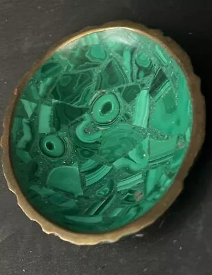 Malachite Carved Dish Bowl Tray Oval Green Brass Vintage Antique • $9.50