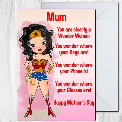 Mother's Day Card Wonder Woman For Mum Mummy Mam • £3.99