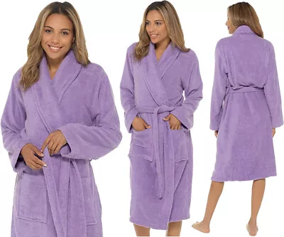 Ladies Towelling Dressing Gown Robe With Pockets New Cotton • £12.98