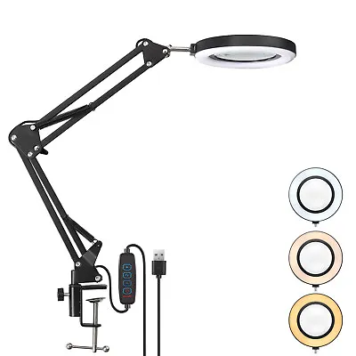 $30.99 • Buy 10X Magnifier LED Lamp Magnifying Glass Desk Table Work Reading Light With Clamp