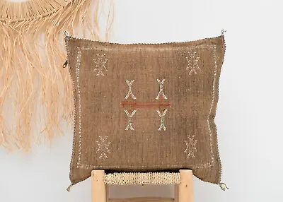 Brown Moroccan Cactus Silk Pillow Sabra Cushion Boho Throw Pillow No.273 • $80