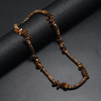 Natural Coconut Shell Surfer Choker Necklace For Men Vintage Brown Wood Beads • $9.29