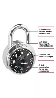 Master Lock 1525 Preset Combination Padlock 1-7/8 In. Wide Black Dial  V54 Key • $5.99