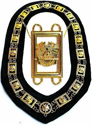 Masonic Collar 32 Degree WINGS DOWN Metal Chain BLACK Backing DMR1400GBK • $34.99