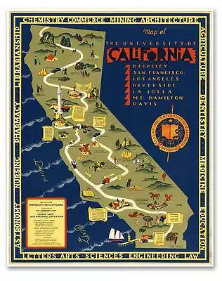 $19.97 • Buy University Of California MAP - UCLA Berkeley San Francisco Circa 1939 -  24 X 30