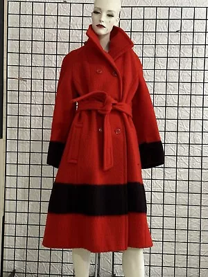 Vintage Hudson Bay Blanket Coat Red-black-wool-Trenchcoat-jacket-1970s/80s Era • $175