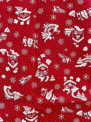 VTG  Wamsutta Holiday Christmas Santa  Sleigh Fabric Quilt Cotton 1/2 Yd X 44” • $3.75