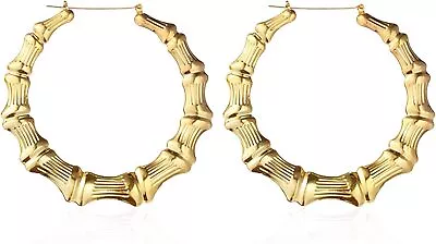 90s Vintage Geometric Bamboo Earrings - Exaggerated Big Hoop Jewelry For Women G • $31.44