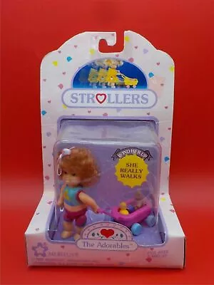 VINTAGE 1990 MERITUS THE ADORABLES Strollers Wind-up Toy Girl & Wagon NRFB 11220 • $7.99