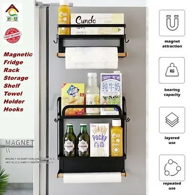 $26.50 • Buy Fridge Magnetic Kitchen Organizer Rack Storage Shelf Towel Holder With Hooks