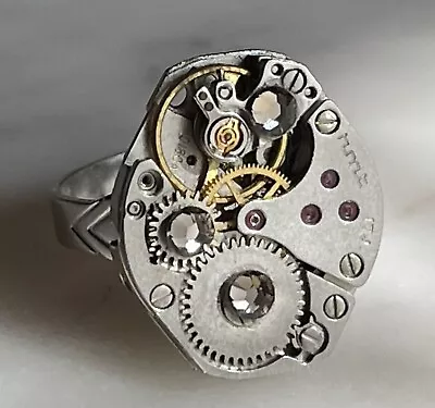 Handmade Adjustable Steampunk Ring Made With A Vintage Mechanical Watch Movement • $12
