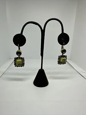 Stunning Marc By Marc Jacobs Mixed Metal Green Rhinestone Drop Lever Earrings • $11.59