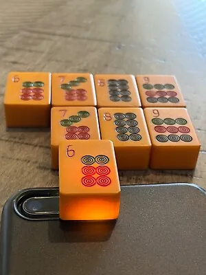 Older Mahjong Mah Jong Chinese Butterscotch Bakelite 6-9 Dots Tiles 012224@ • $39.99