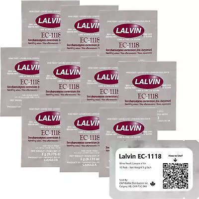 Lalvin EC-1118 Wine Yeast 10 Pack - Champagne Yeast - Make Wine Cider Mead Ko... • £18.94