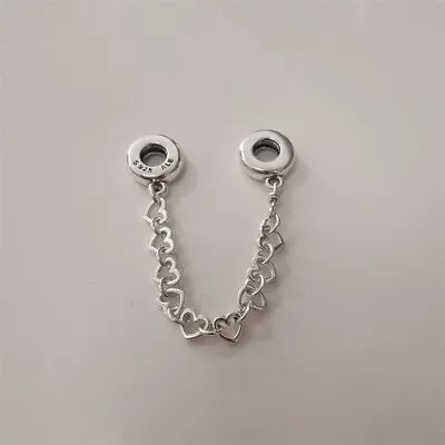 Pandora S925  SILVER ALE Linked Hearts Safety Chain  • £25