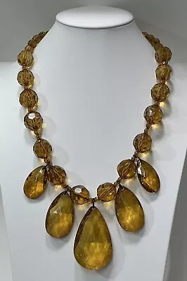 Vintage Joan Rivers Chunky Faceted Amber Necklace 21”-24” • $15
