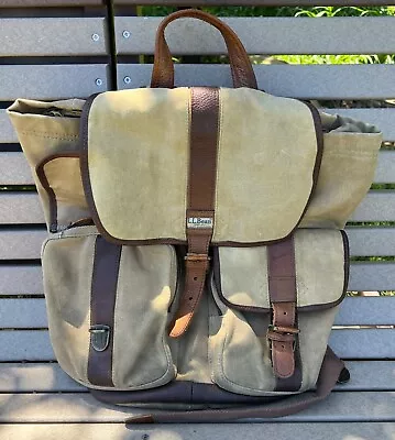 $139 • Buy Vintage LL Bean Waxed Canvas Rucksack / Backpack / Back Bag / Duffle - HTF!