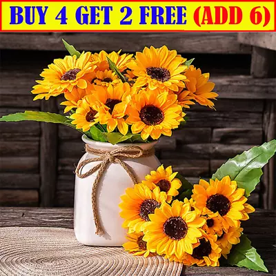 13 Heads Sunflowers Artificial Fake Flower Bouquet Garden Party Wedding Decor MN • £3.79