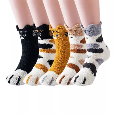 £5.69 • Buy 5 Pairs Winter Cat Claws Warm Soft Fluffy Bed Sock Lounge Slipper Floor Socks UK