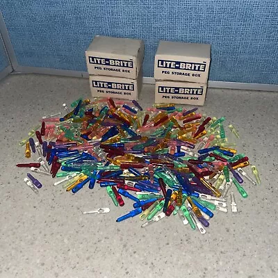 373 Lite Brite Pegs + 4 Storage Boxes Vintage Original Mixed Colors 1 1/8” Size • $34.99