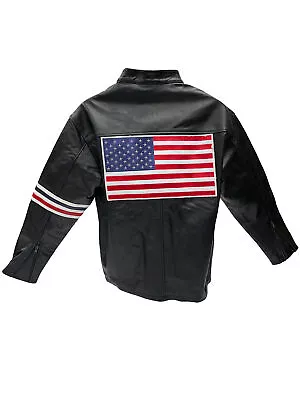 Wyatt American Flag Genuine Leather Jacket Easy Rider Movie Peter Fonda Biker US • $88.47