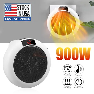 Portable Electric Space Heater Mini Fan Plug W/Remote Control Wall Sockets 900W • $16.99