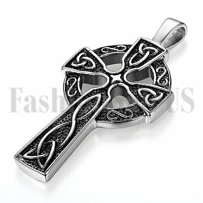 Men's Stainless Steel Large Celtic Cross Irish Knot Pendant Necklace Chain 22  • $9.49