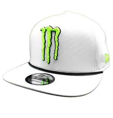 Monster Energy White Canvas Flat Bill Cap W/ Black Rope At Base Of Crown. OSFM. • $32