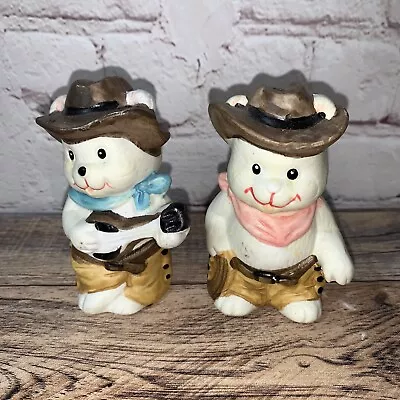 Vintage Cowboy Bears Salt & Pepper Shakers Lasso Banjo • $12