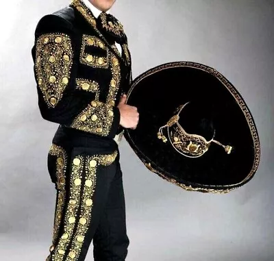 Customize Men 3Pc Charo Suit Black Suit Golden Embroidered Wedding Groom Attire • $1150.07