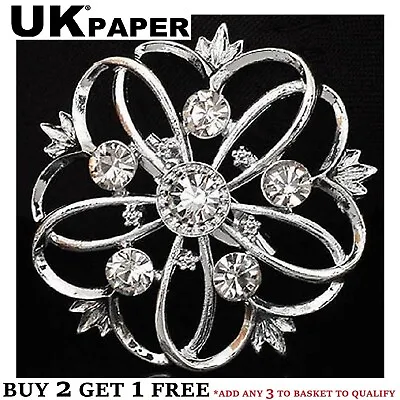 £2.63 • Buy Silver Tone Heart & Clear Rhinestone Crystal Flower Vintage Brooch Fab Broach Uk