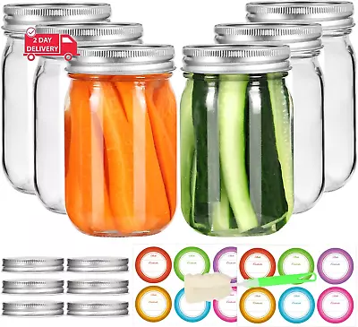 6 Pack Mason Jars 16 Oz With Lids Canning Jars With 6 Split-Type Lids And EXTRA • $29.46